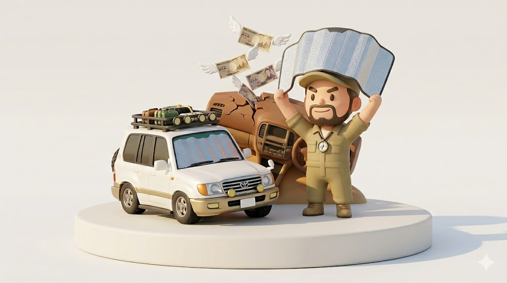 ランクル100サンシェード【警告】ダッシュ割れ20万と車中泊の罠