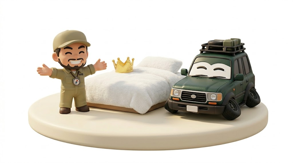 ランクル80車中泊【悲報】20cm段差で腰崩壊!フラット化の正解